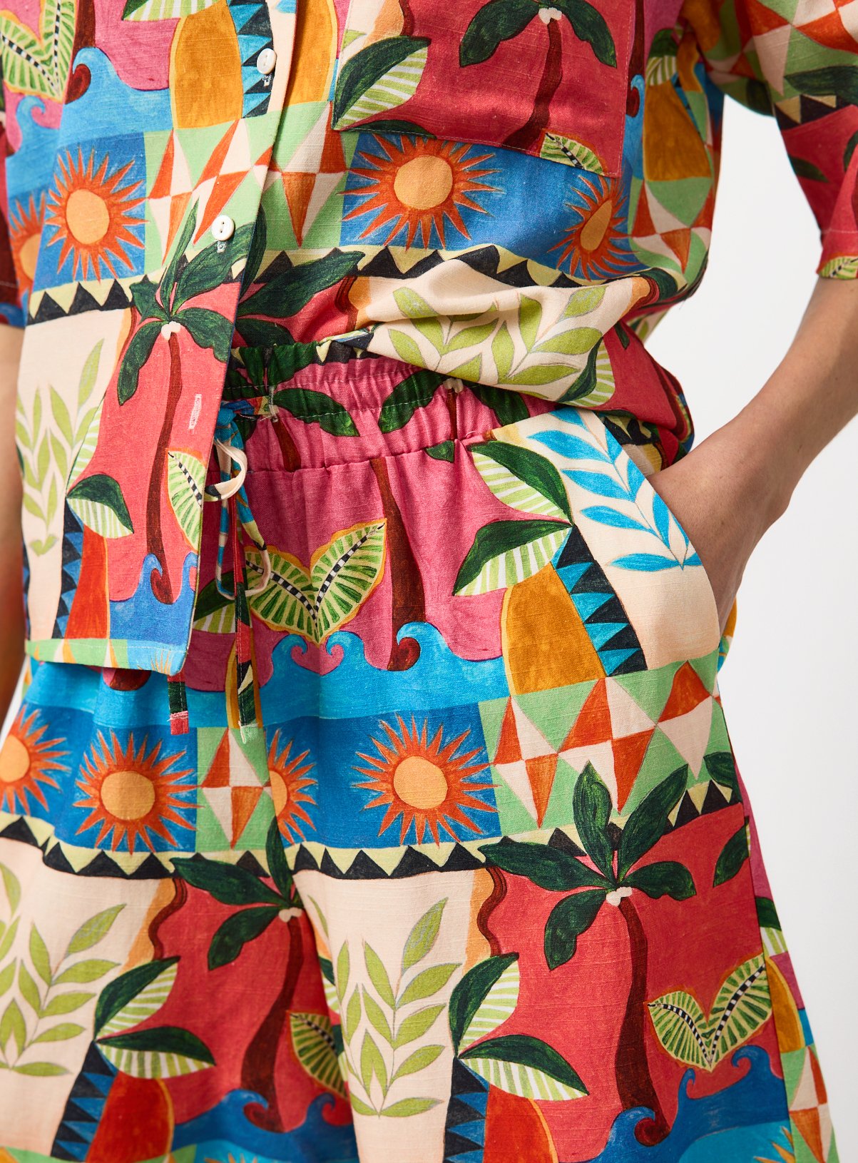 Beach Print Linen Blend Shorts 16 - Image 3 thumbnail